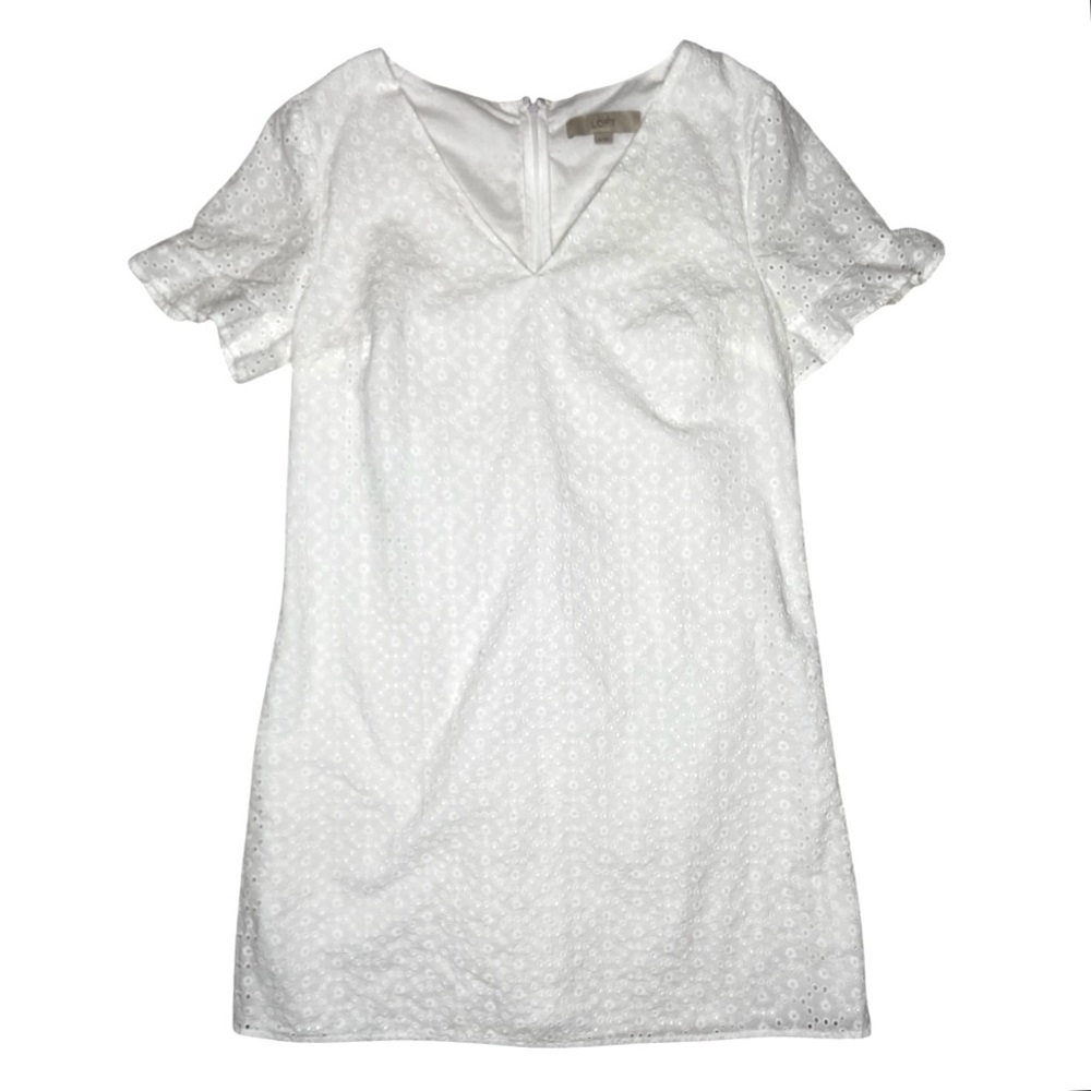 Loft White Eyelet Shift Dress Size 10